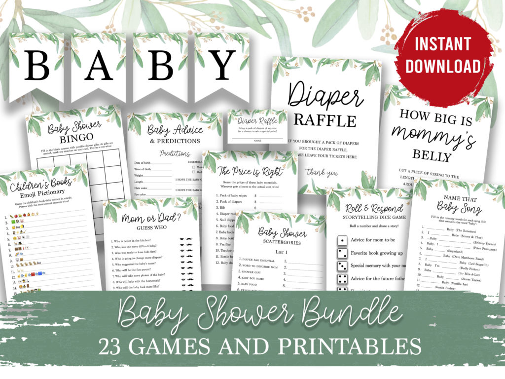 greenery theme ultimate baby shower bundle