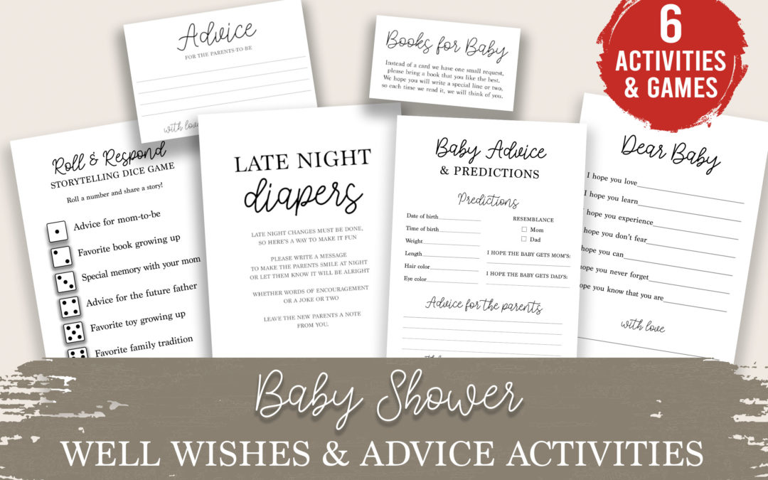 Baby Shower Advice Activity Bundle, 6 Shower Activities To Share Stories, Well-Wishes, and Advice