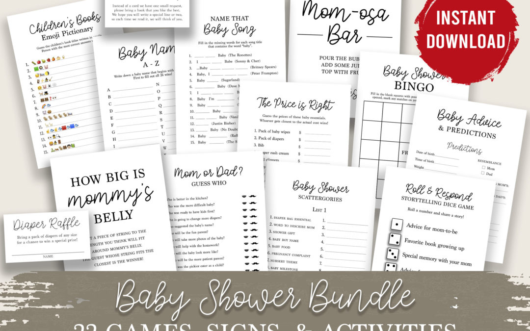 Ultimate Baby Shower Bundle! 22 Downloadable Shower Signs, Games, and Activities [Minimalist Theme]